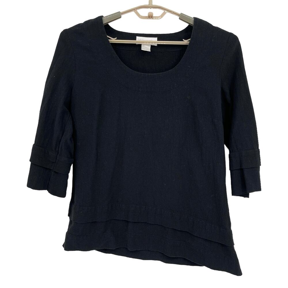 Soft Surroundings 100% Cotton Guaze Tunic Top Shirt Black Tiered Size medium